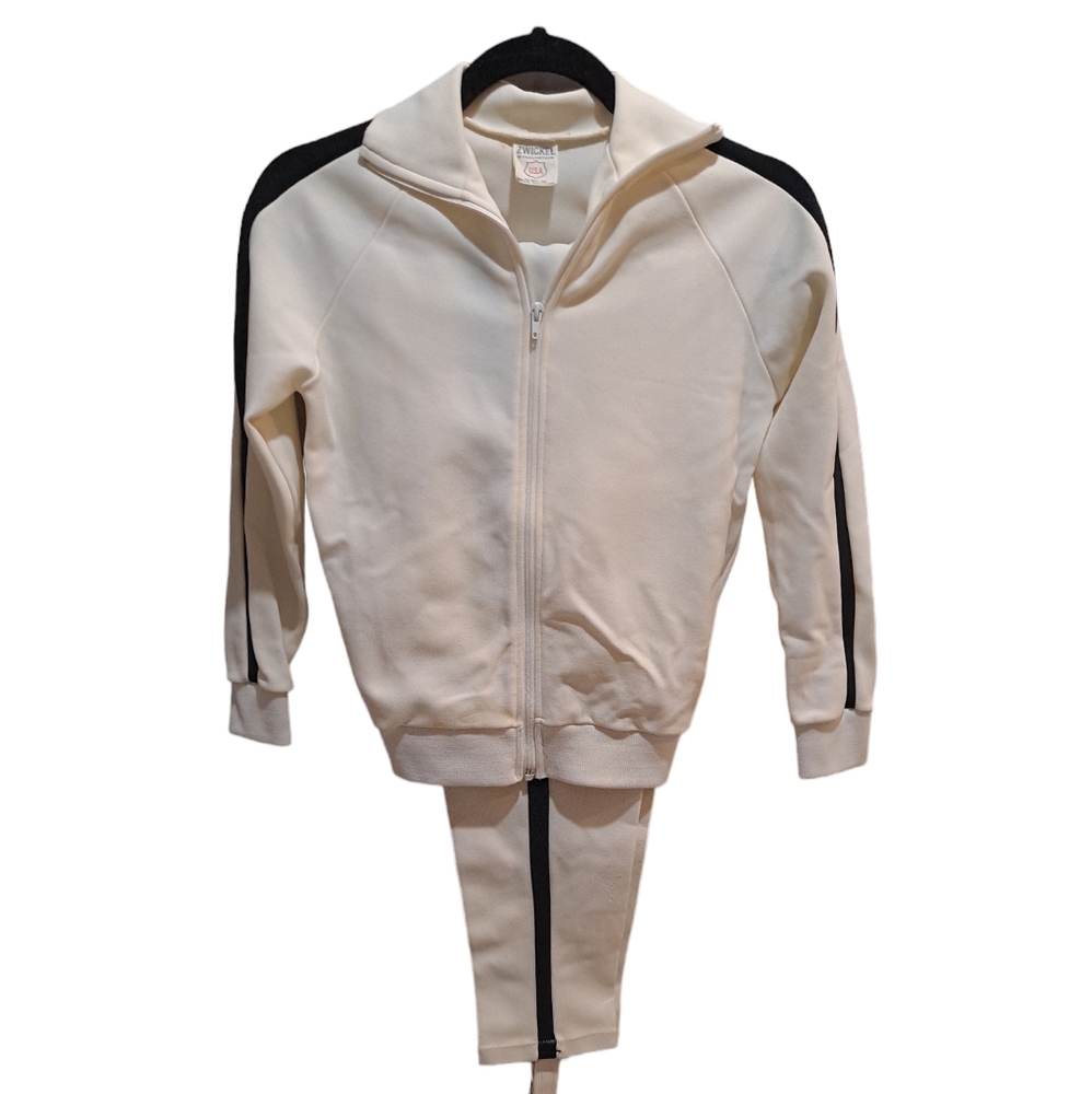 CLean VTG 70/80's Zwickel warm up Gymnastics Suite White Full Zip Girls Sz 10